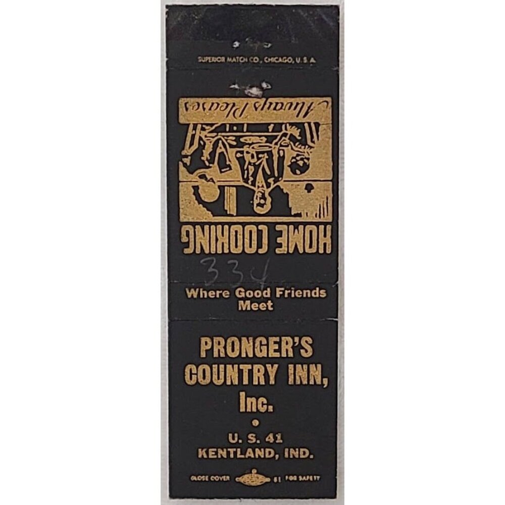 Vintage Front Strike Matchbook Cover Pronger’s Country Inn Kentland IN Indiana